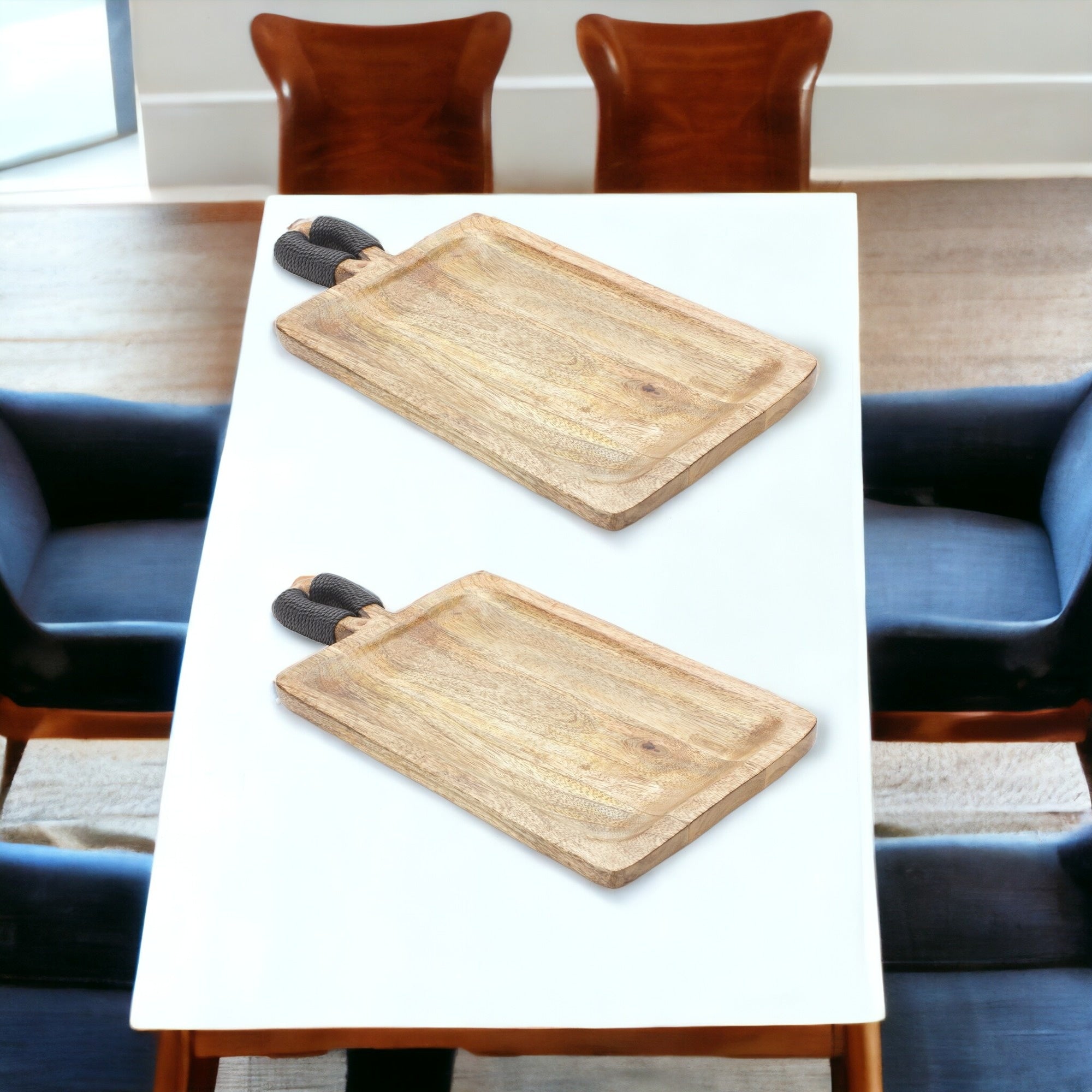 Set of Two Brown Solid Wood Cheese Boards