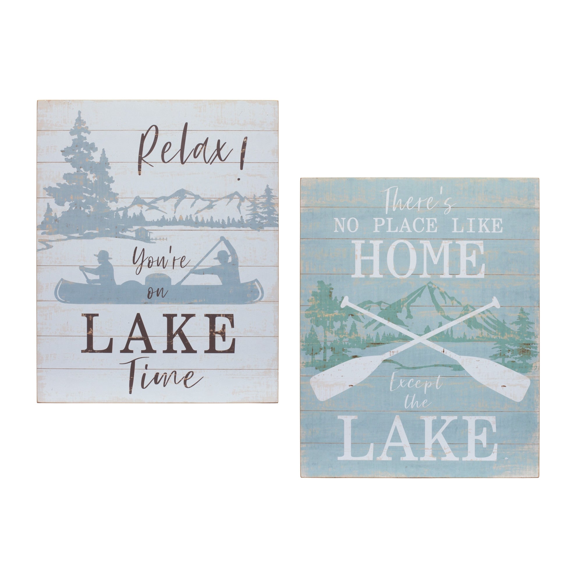 Set Of Two White Solid Wood Lake Wall Decor