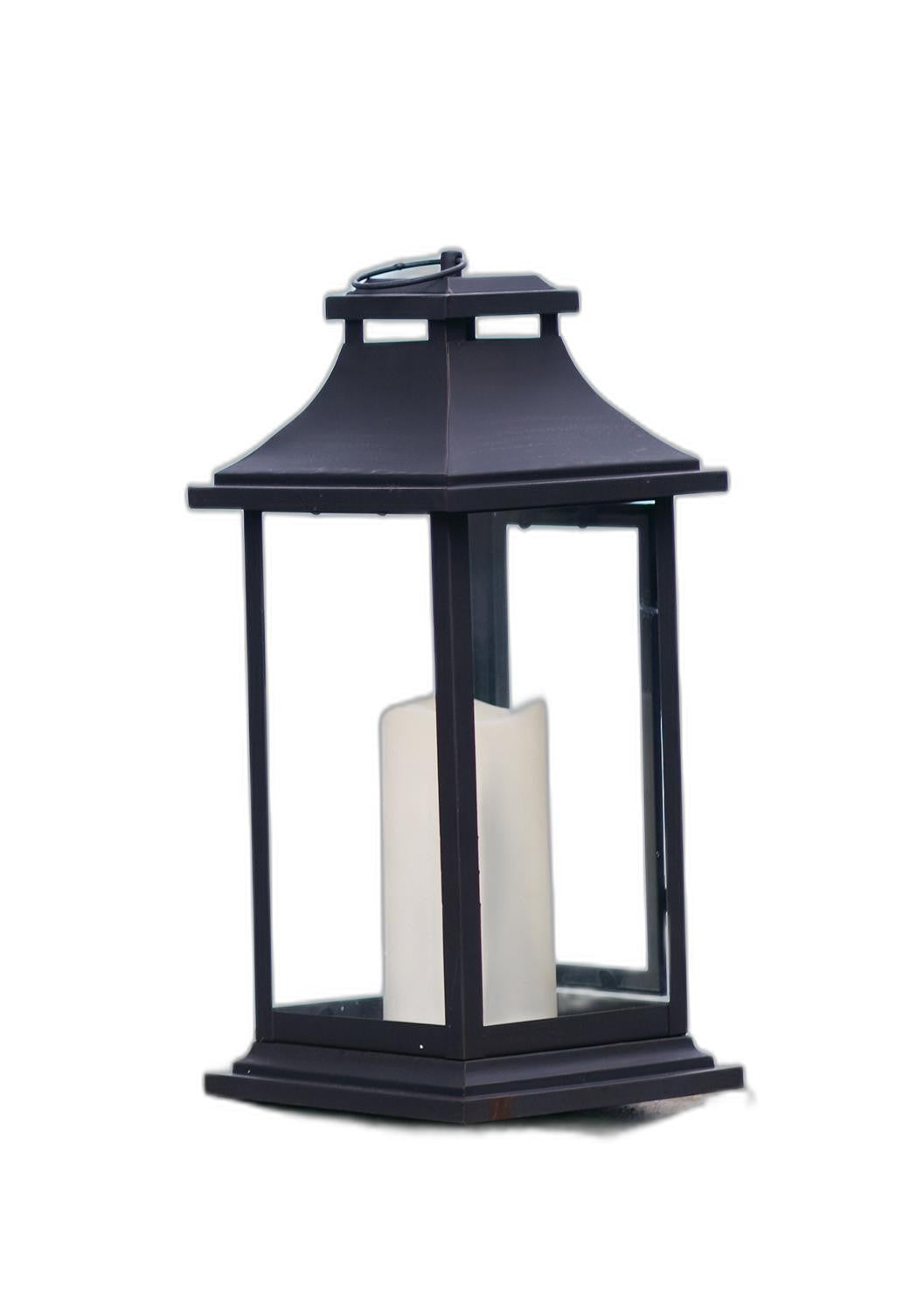 Set Of Two Black LED Floor Lantern Candle Holder