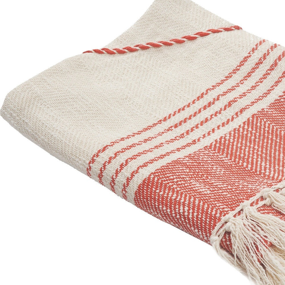 Red Woven Cotton Striped Throw Blanket