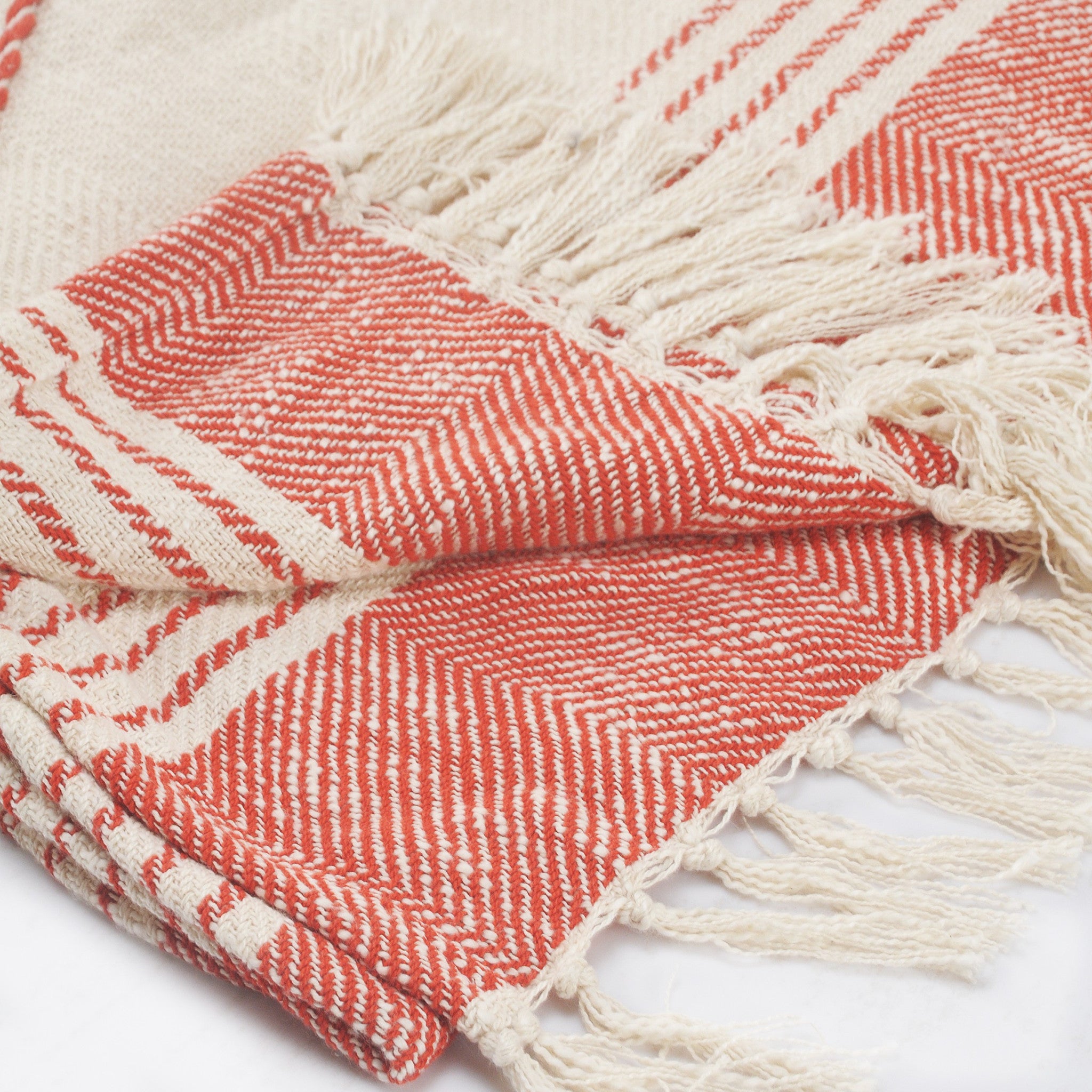 Red Woven Cotton Striped Throw Blanket