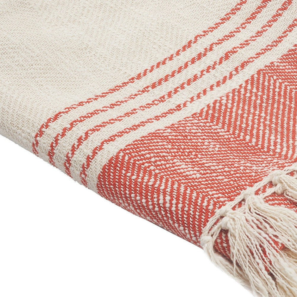 Red Woven Cotton Striped Throw Blanket