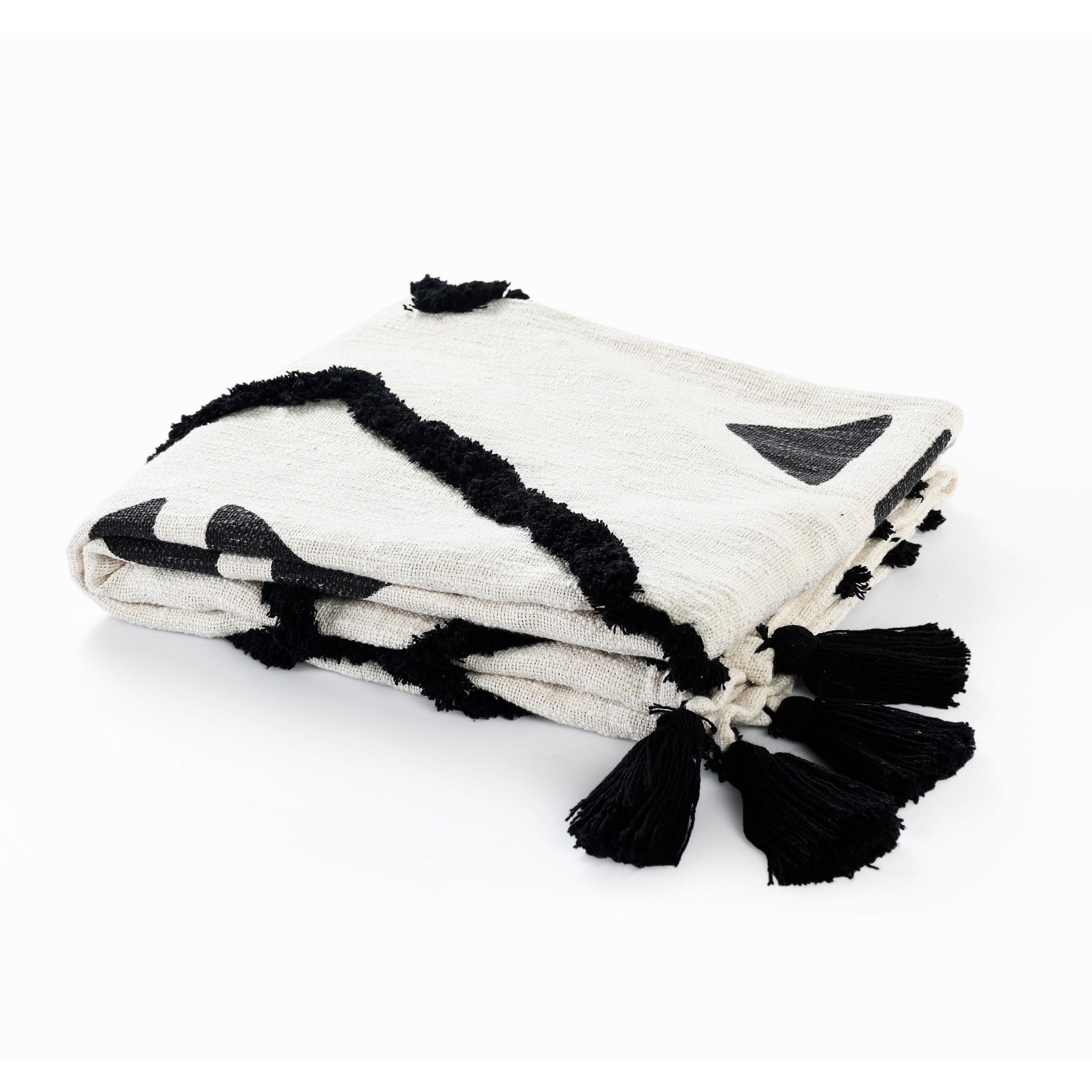 Black and White Woven Cotton Geometric Throw Blanket