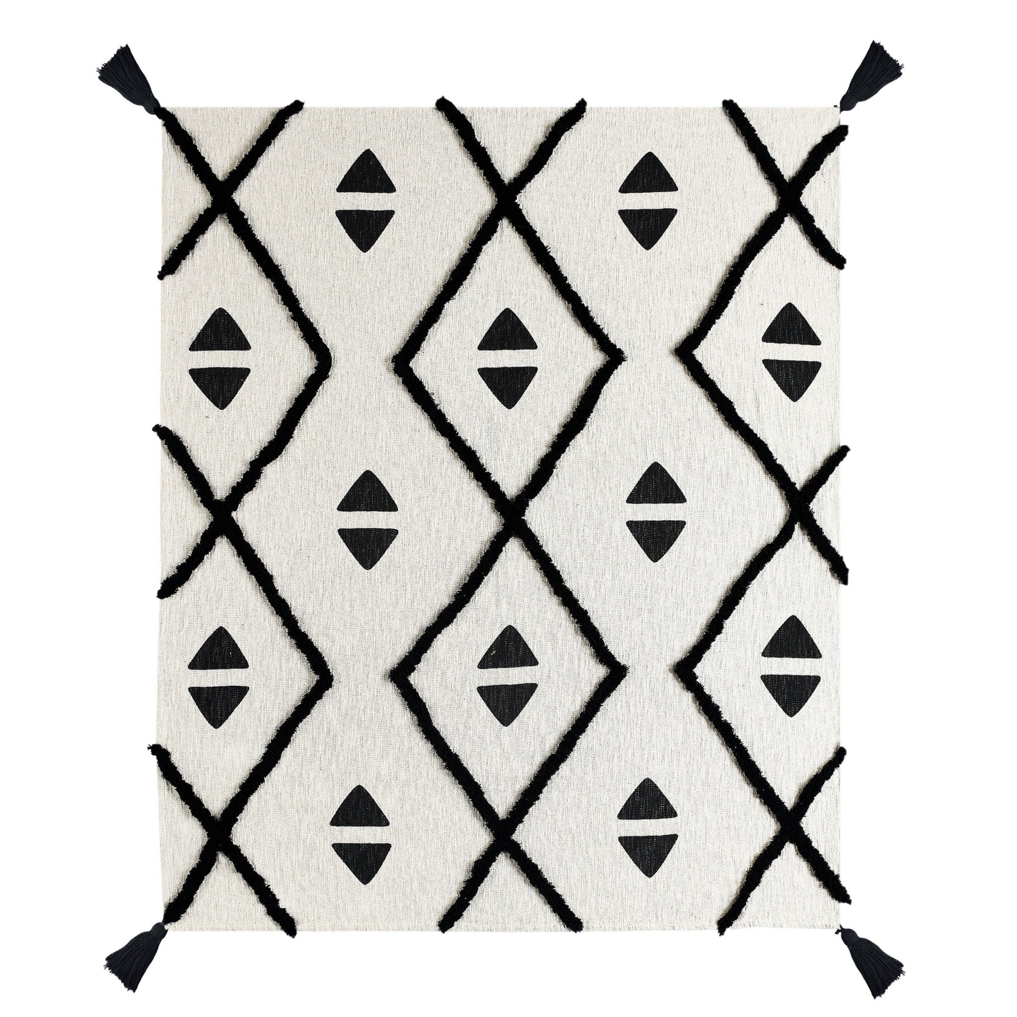 Black and White Woven Cotton Geometric Throw Blanket