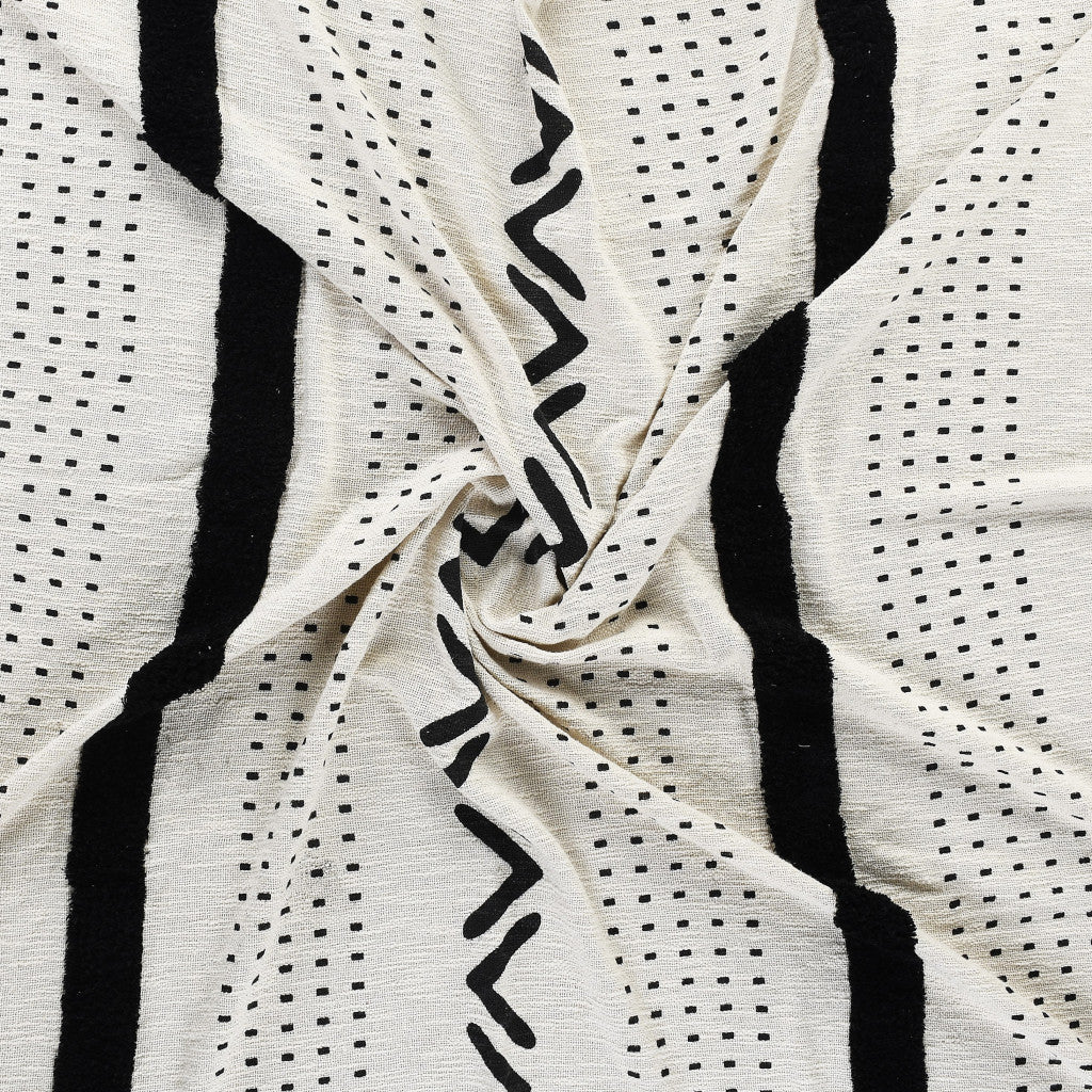 Black and White Woven Cotton Striped Throw Blanket