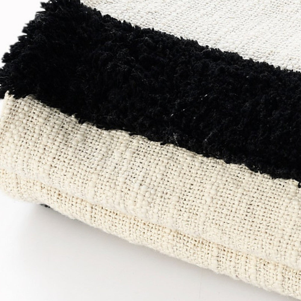 Black and White Woven Cotton Striped Throw Blanket