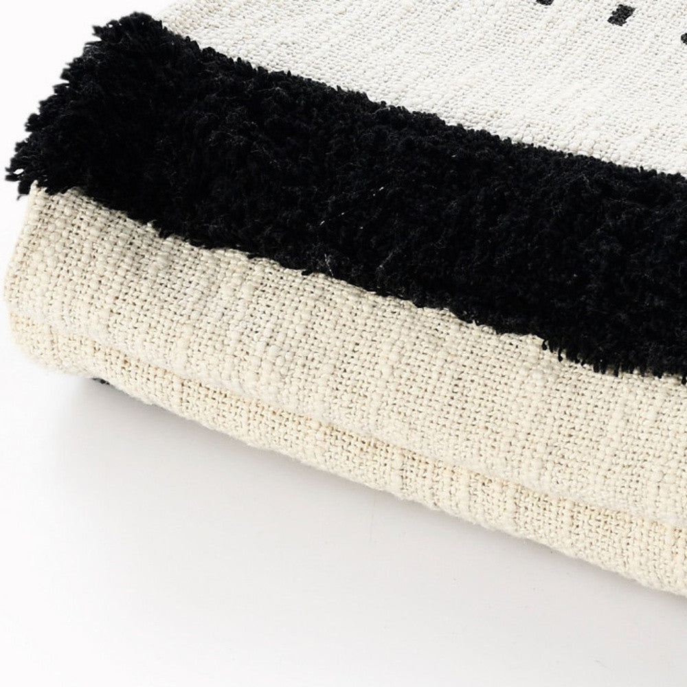 Black and White Woven Cotton Striped Throw Blanket