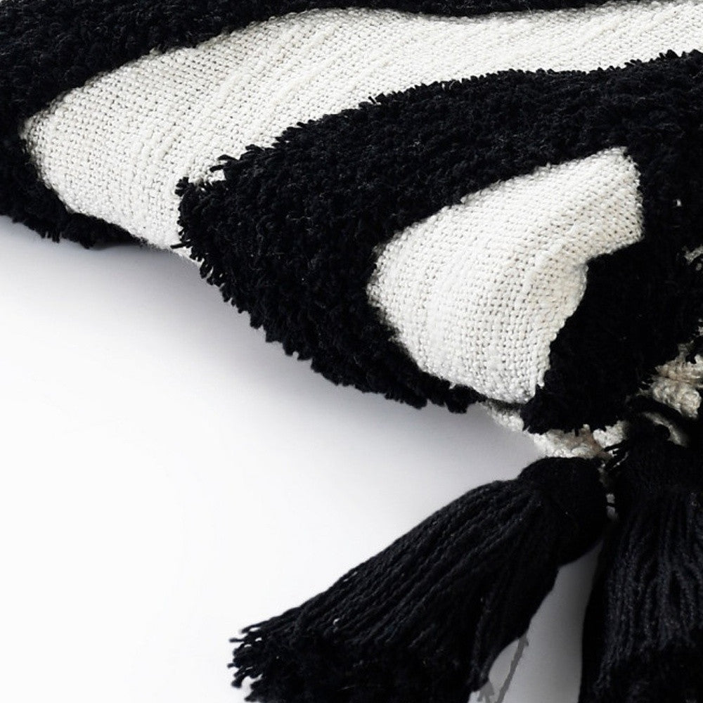 Black and White Woven Cotton Geometric Throw Blanket