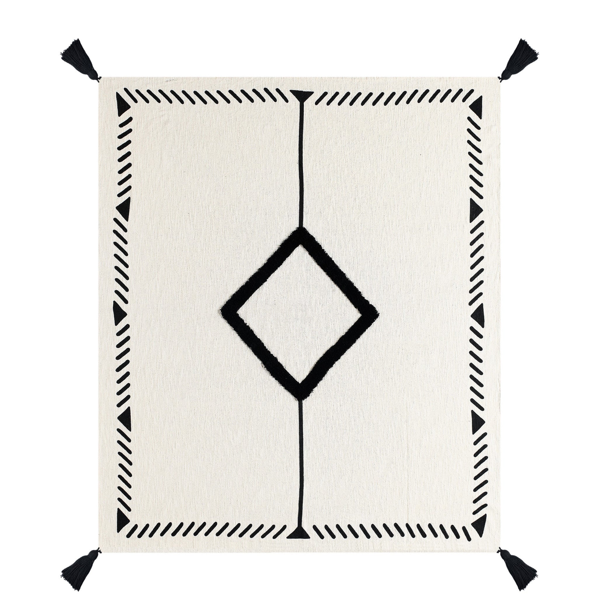 Black and White Woven Cotton Geometric Throw Blanket