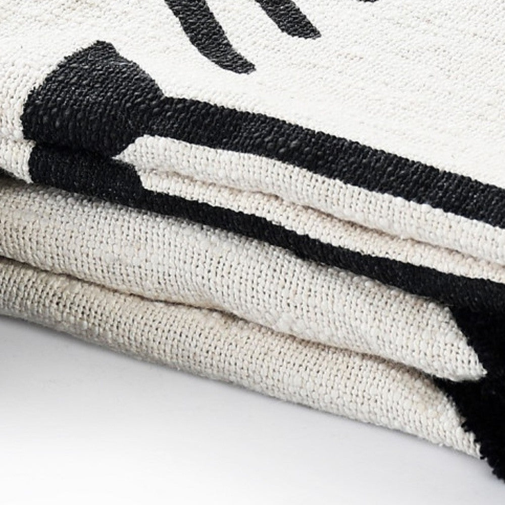 Black and White Woven Cotton Geometric Throw Blanket