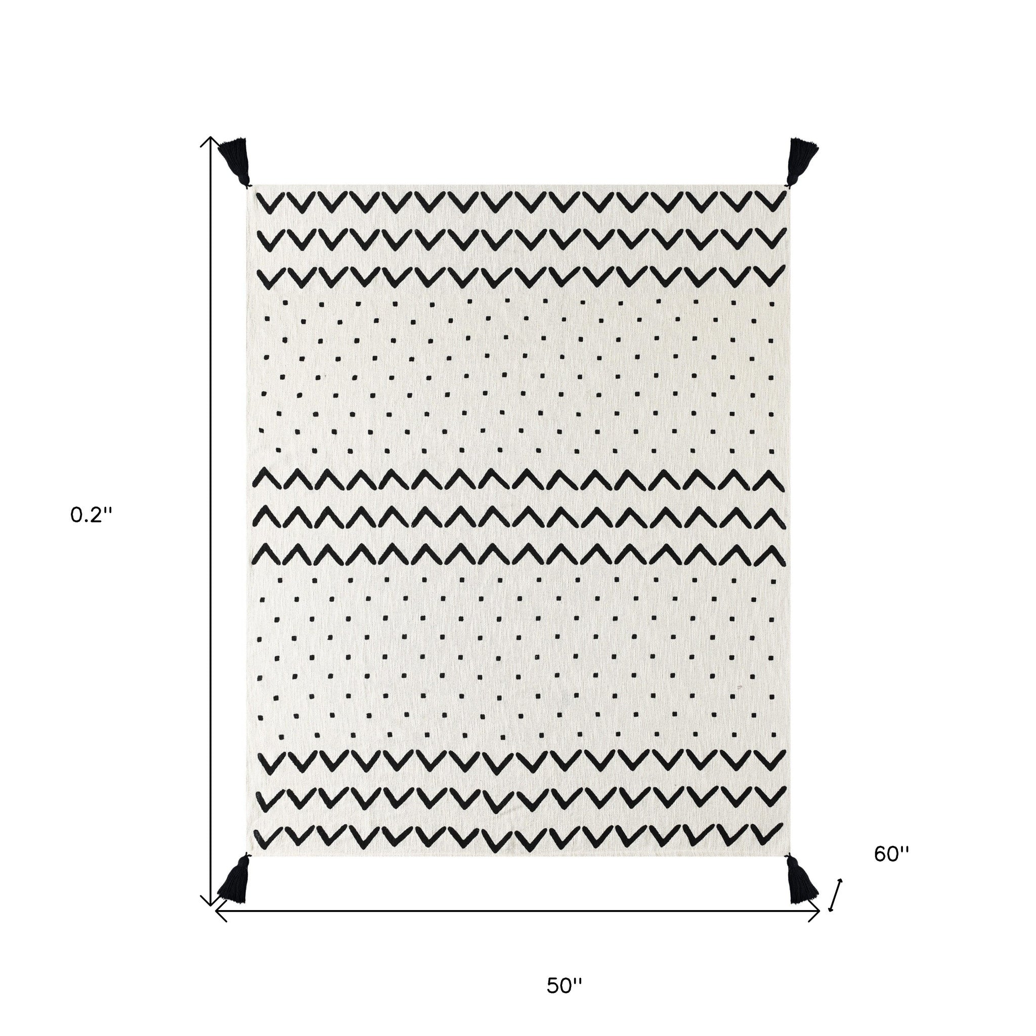 Black and White Woven Cotton Chevron Throw Blanket