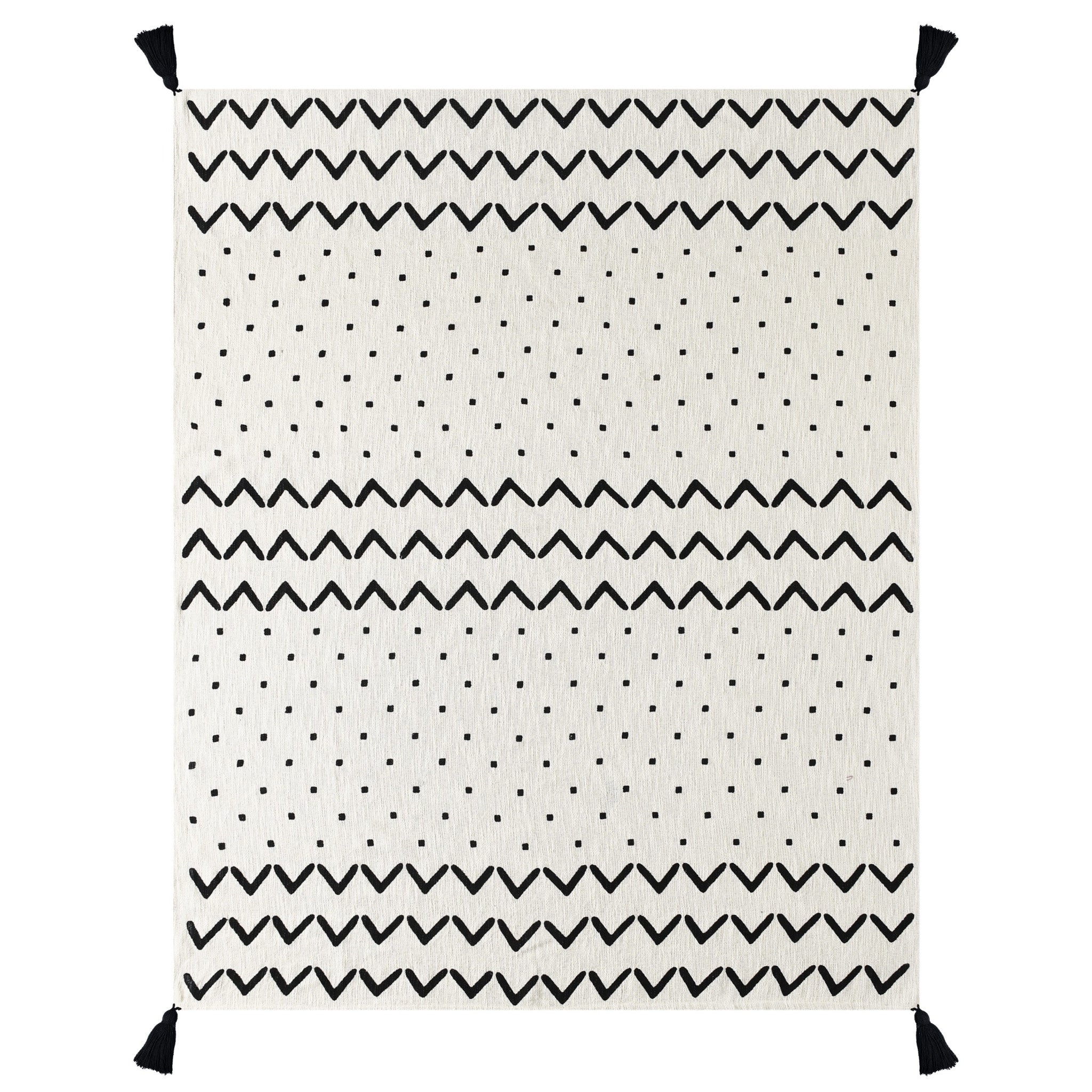 Black and White Woven Cotton Chevron Throw Blanket