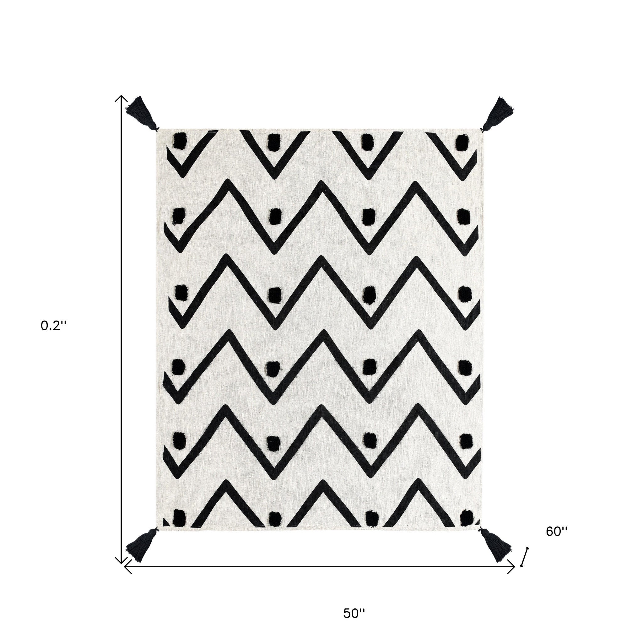 Black and White Woven Cotton Chevron Throw Blanket