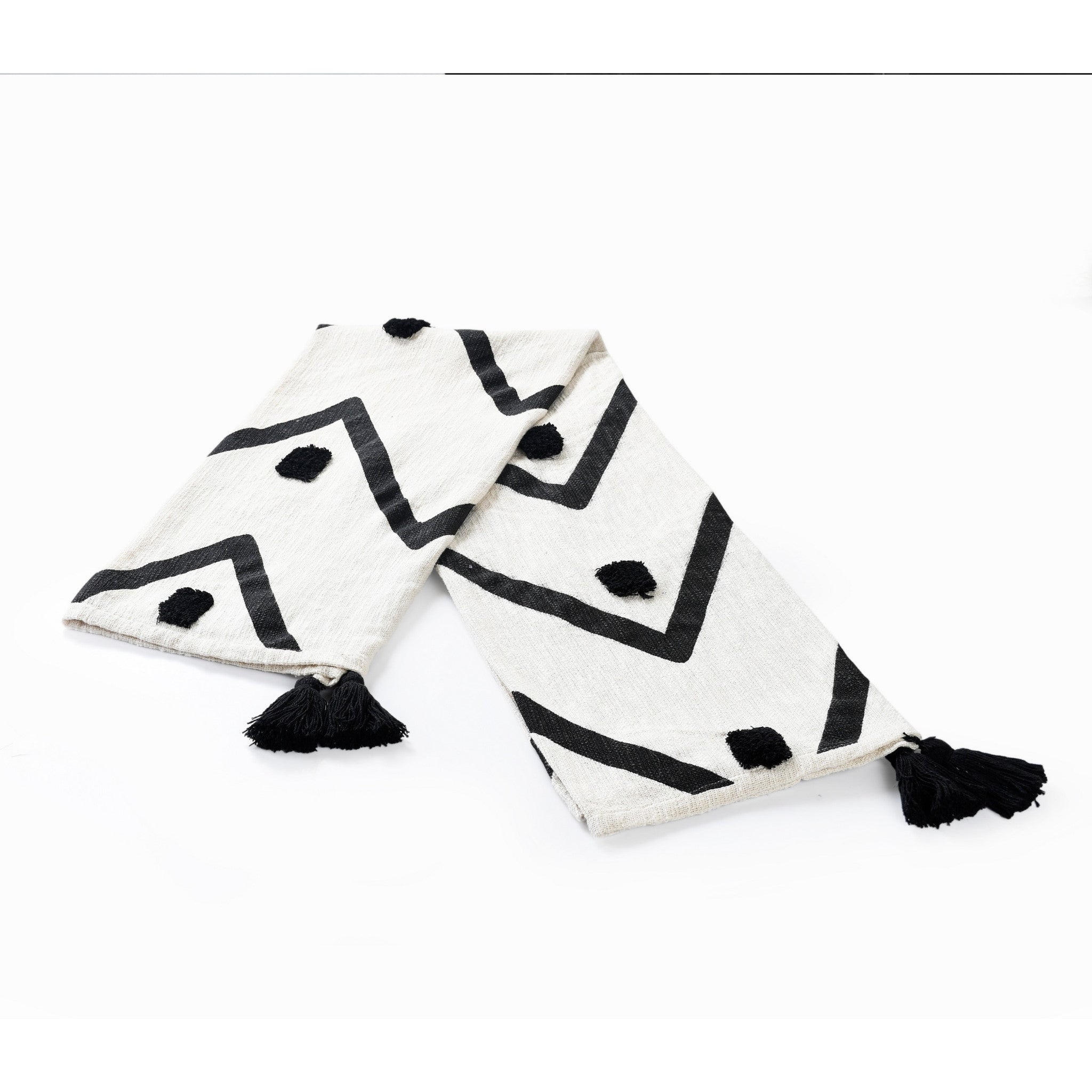 Black and White Woven Cotton Chevron Throw Blanket