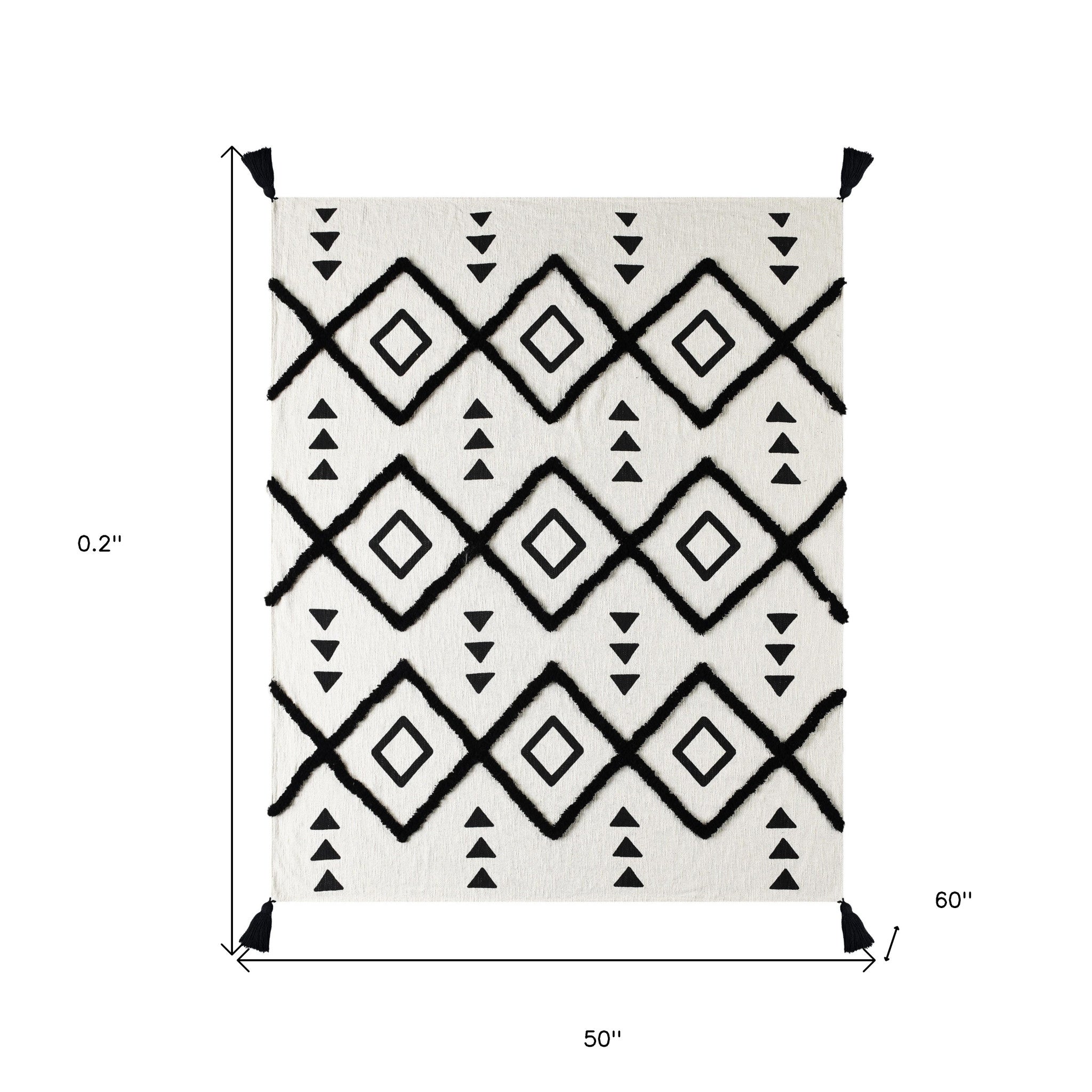 Black and White Woven Cotton Geometric Throw Blanket