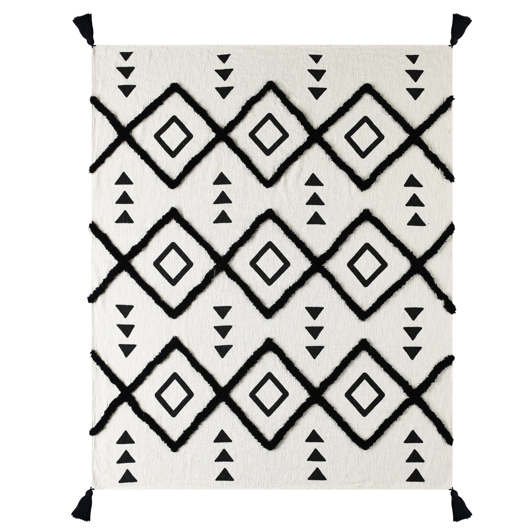 Black and White Woven Cotton Geometric Throw Blanket