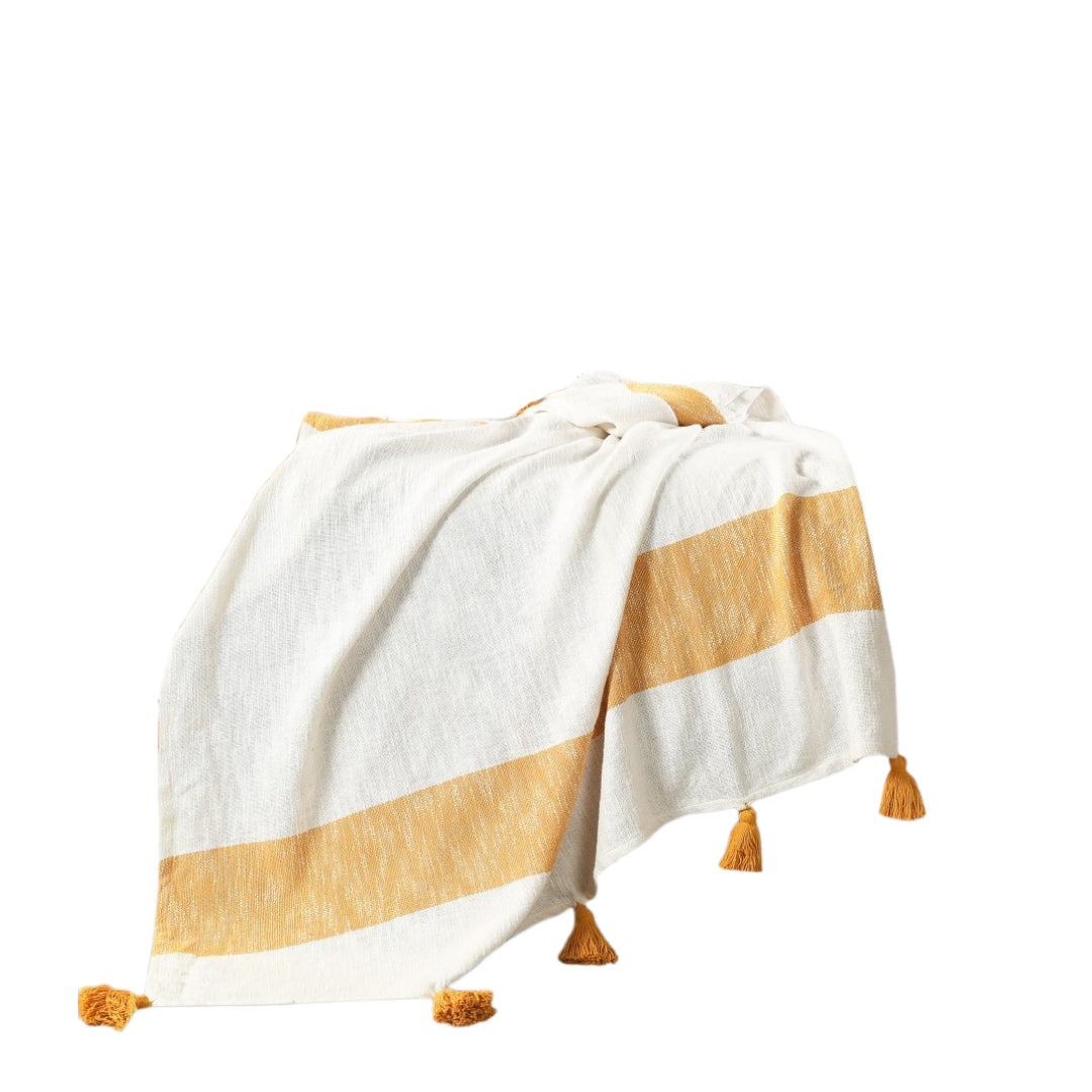 Orange Woven Cotton Striped Throw Blanket