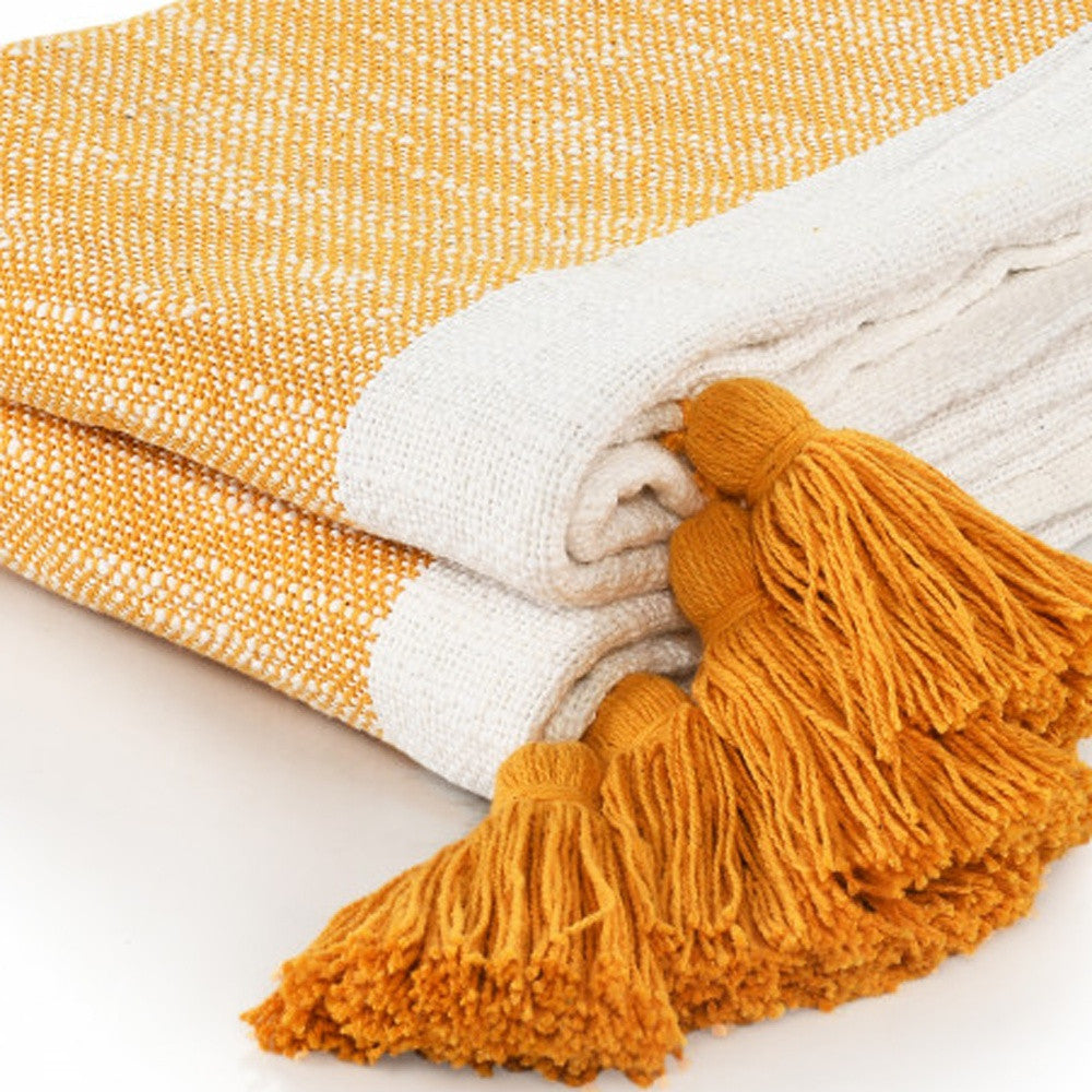 Orange Woven Cotton Striped Throw Blanket