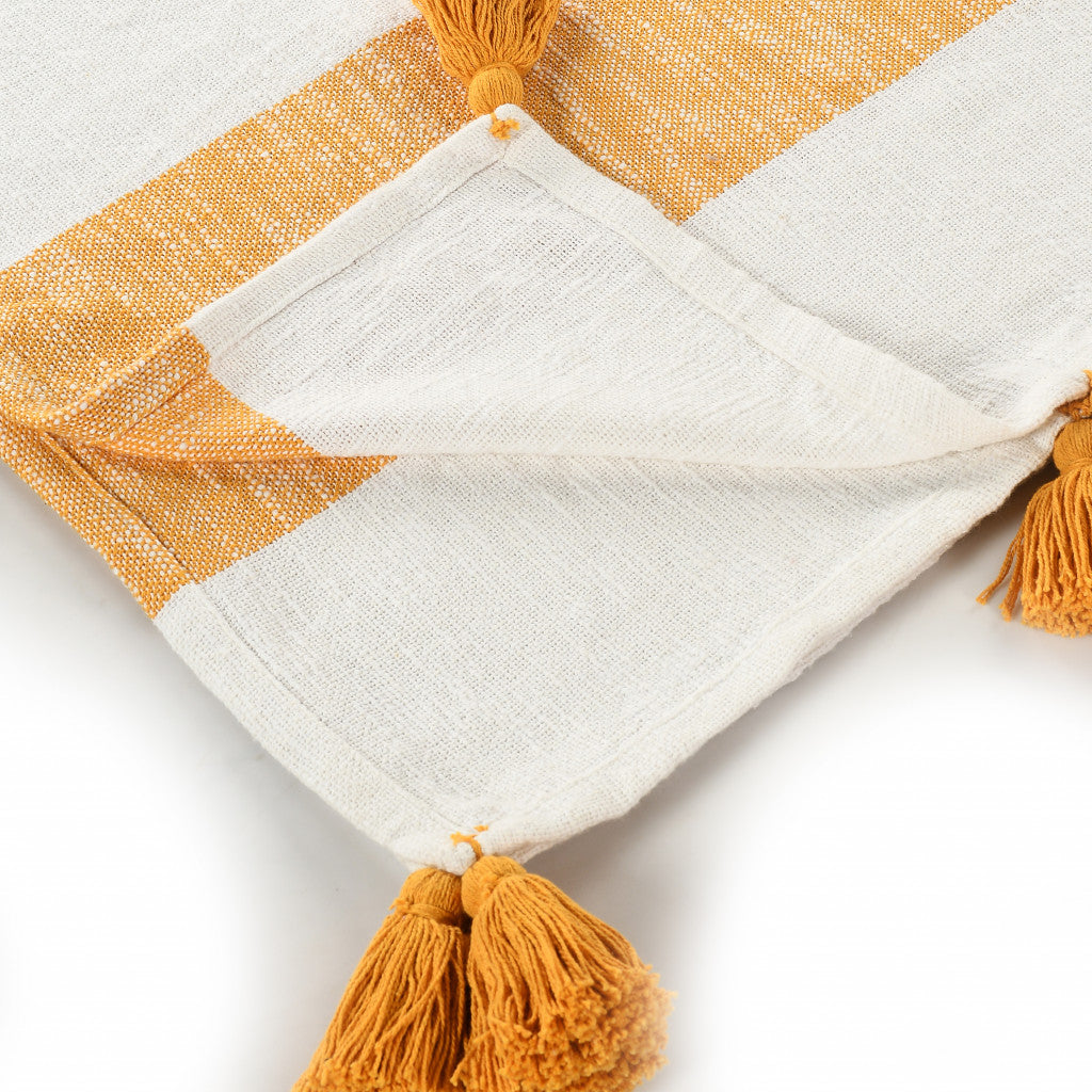 Orange Woven Cotton Striped Throw Blanket