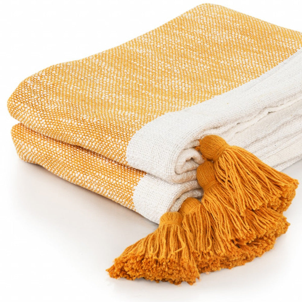 Orange Woven Cotton Striped Throw Blanket