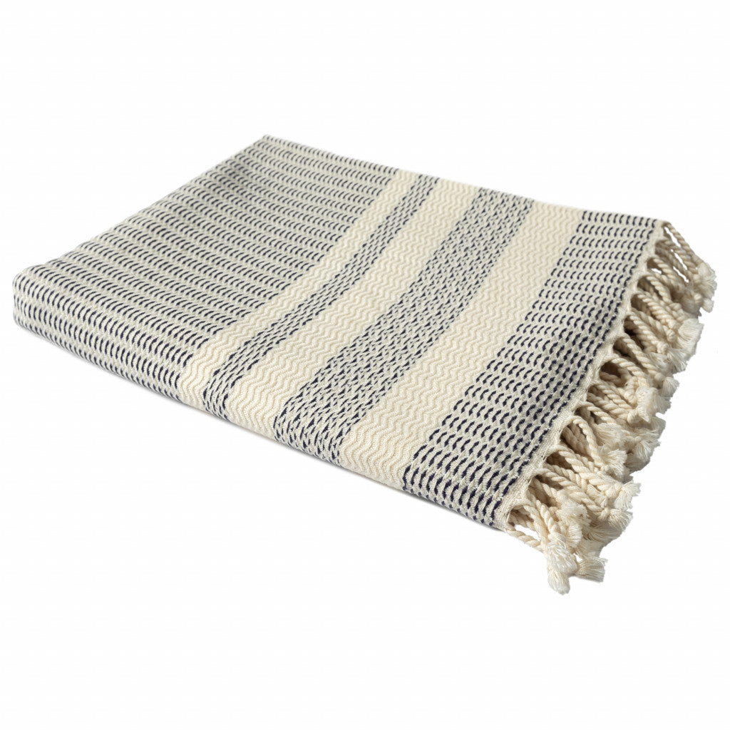 Orange Woven Cotton Striped Throw Blanket