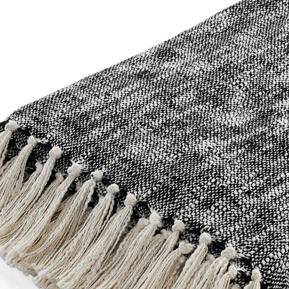 Black and White Woven Cotton Solid Color Throw Blanket