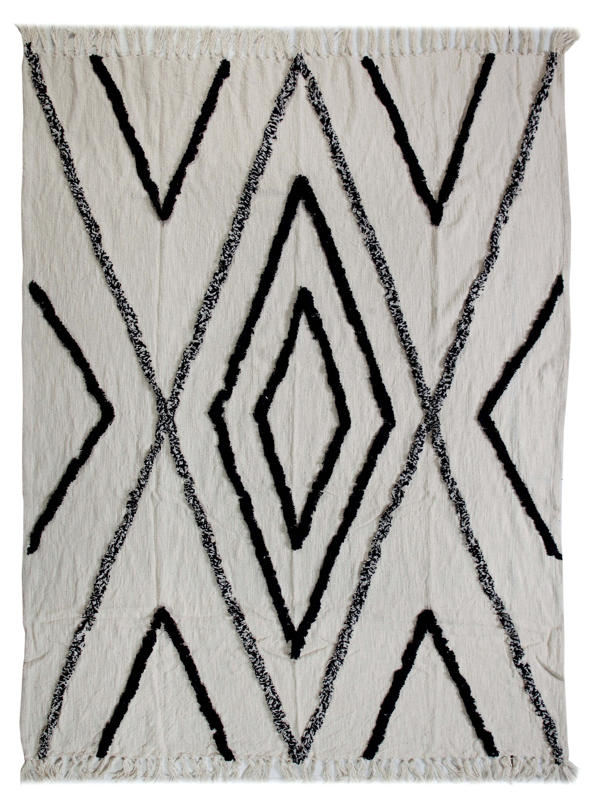 Cream Woven Cotton Geometric Throw Blanket