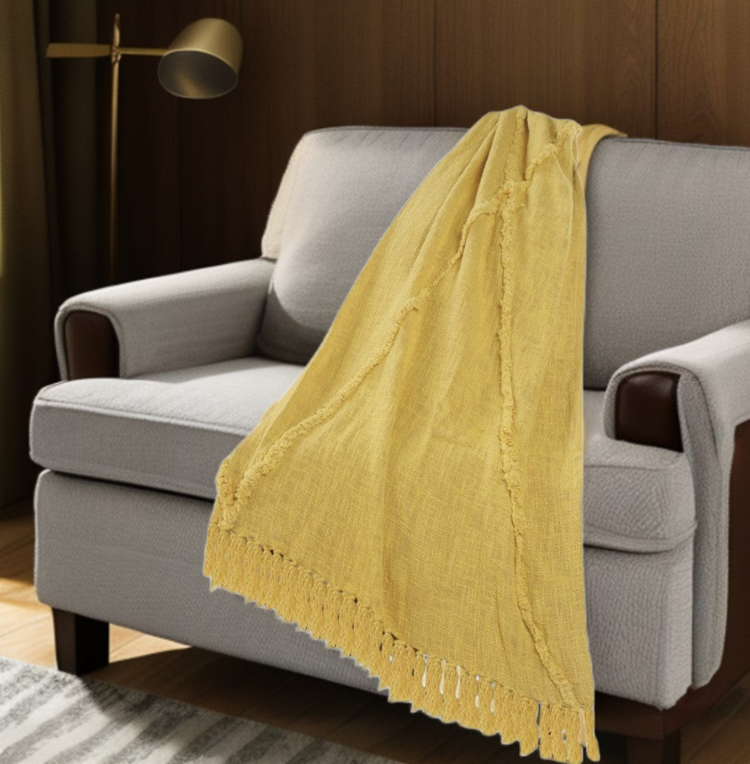 Cream Woven Cotton Solid Color Throw Blanket