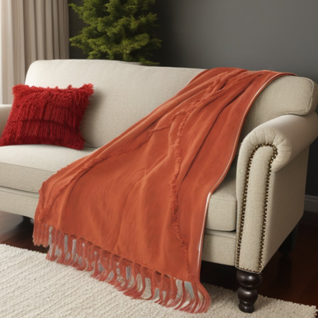 Cream Woven Cotton Solid Color Throw Blanket