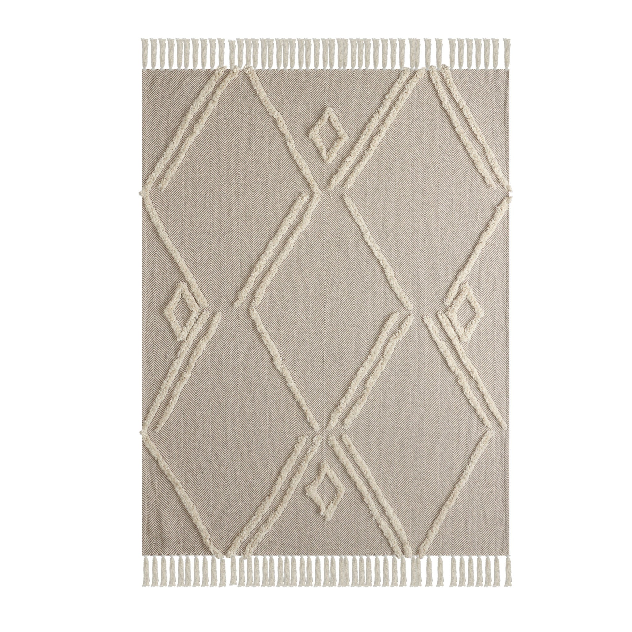 Cream Woven Cotton Herringbone Throw Blanket