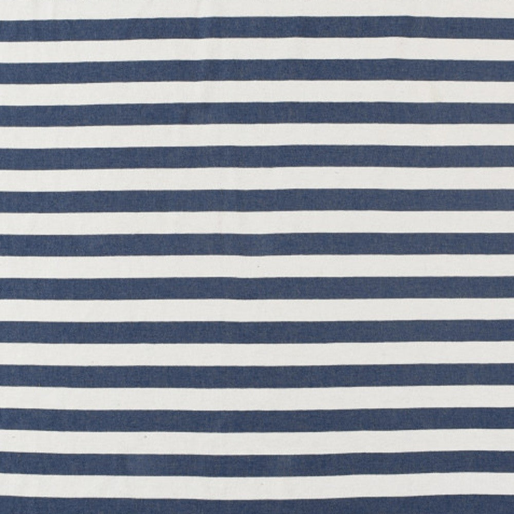 Blue and White Woven Cotton Striped Throw Blanket