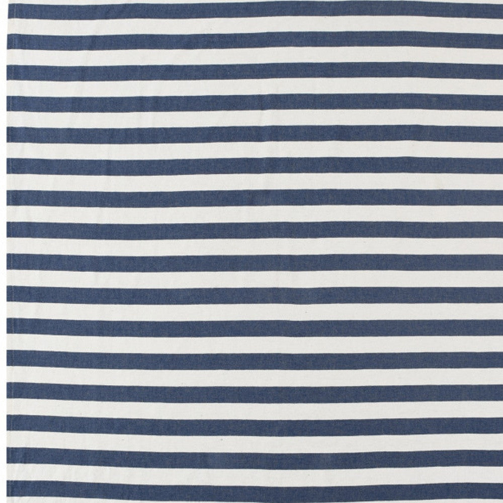 Blue and White Woven Cotton Striped Throw Blanket