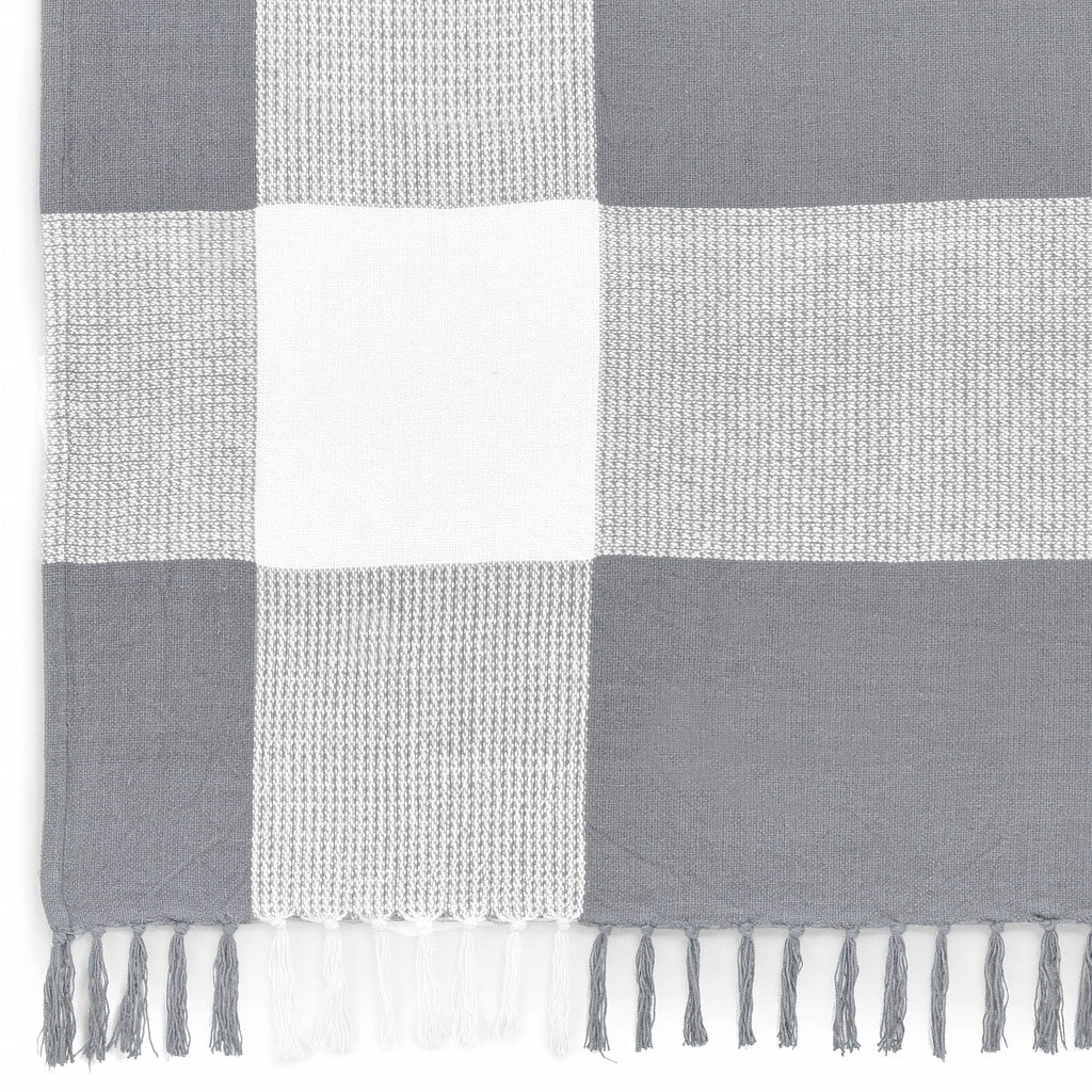 Brown and White Woven Cotton Checkered Throw Blanket