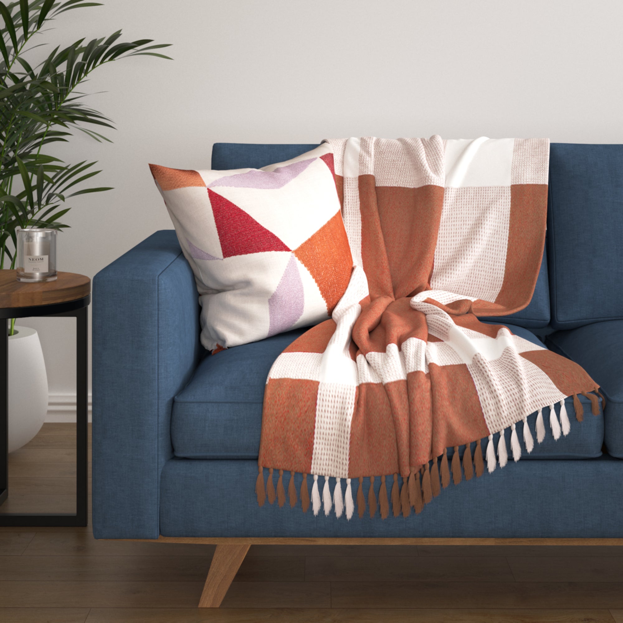 Brown and White Woven Cotton Checkered Throw Blanket