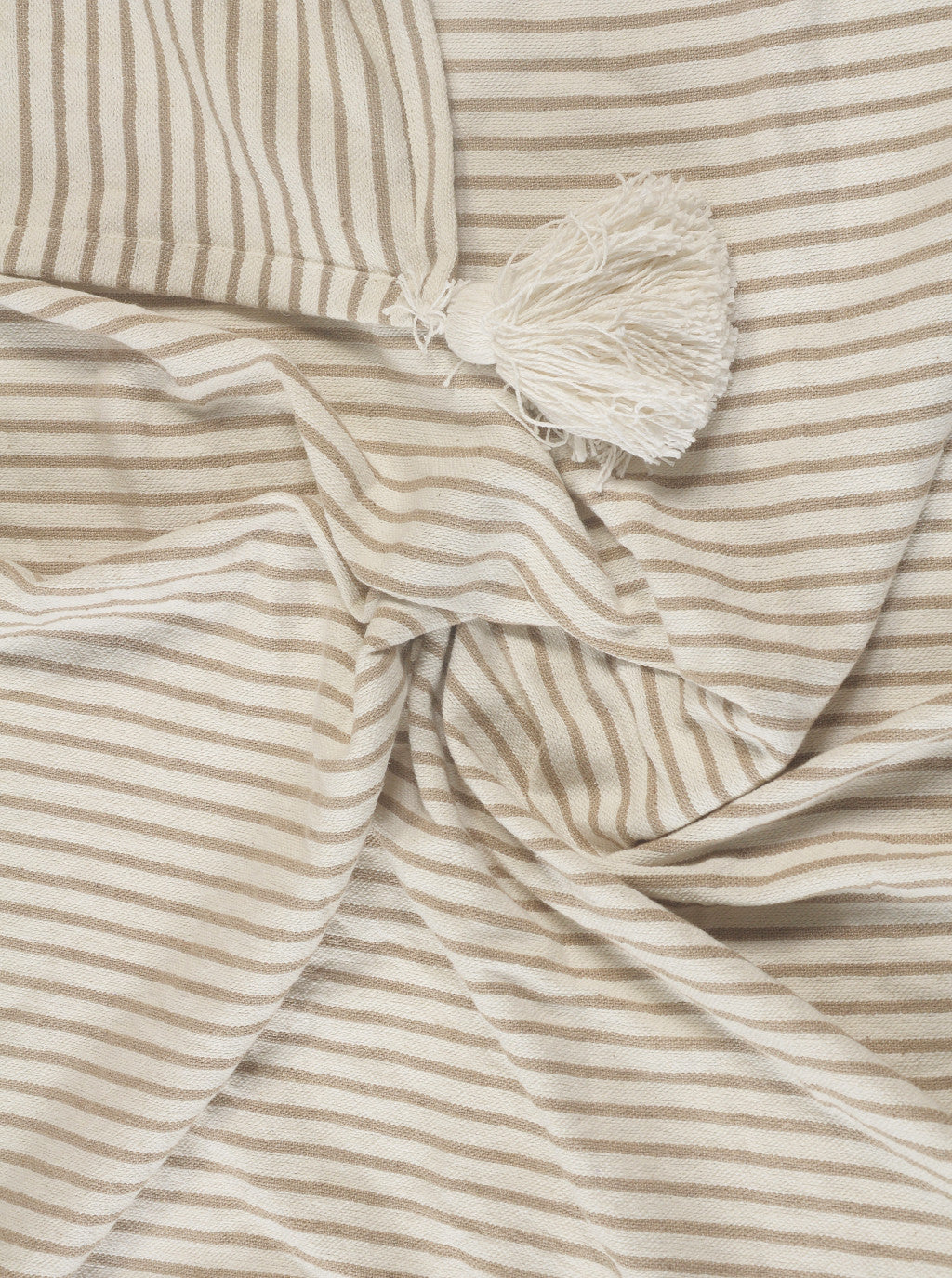 Brown and White Woven Cotton Striped Throw Blanket