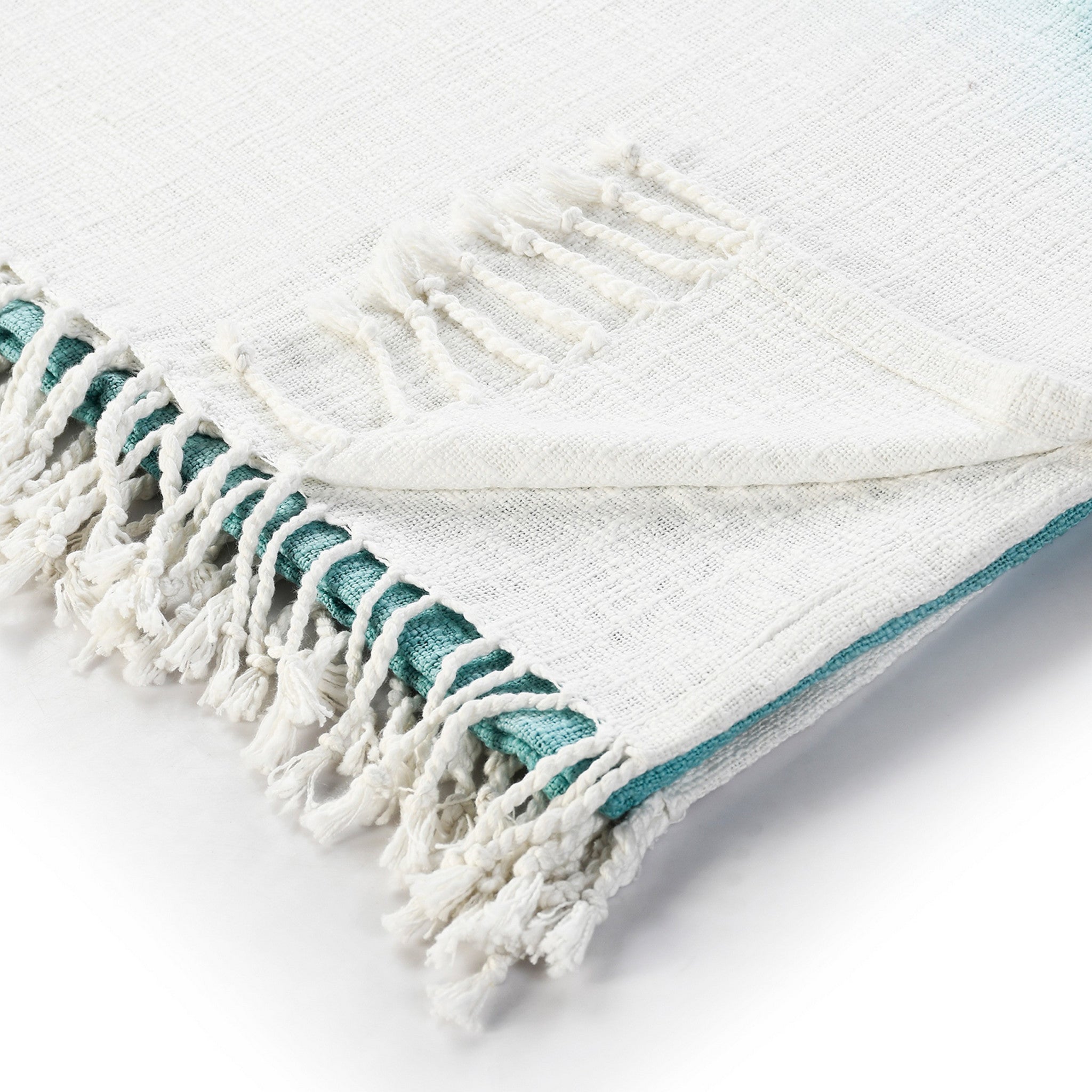 Blue and White Woven Cotton Ombre Throw Blanket