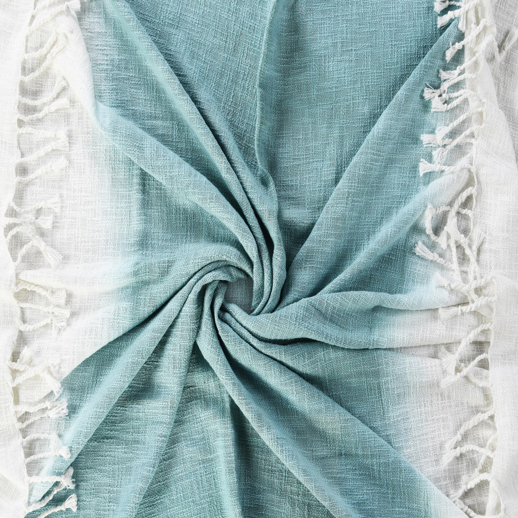 Blue and White Woven Cotton Ombre Throw Blanket