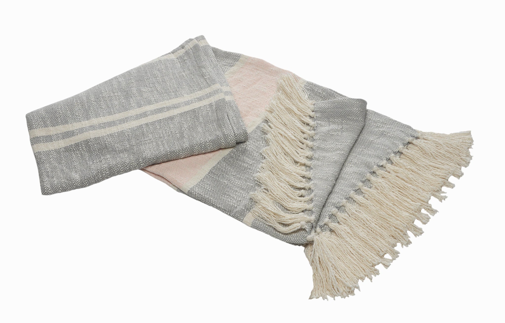 Gray Woven Cotton Striped Throw Blanket