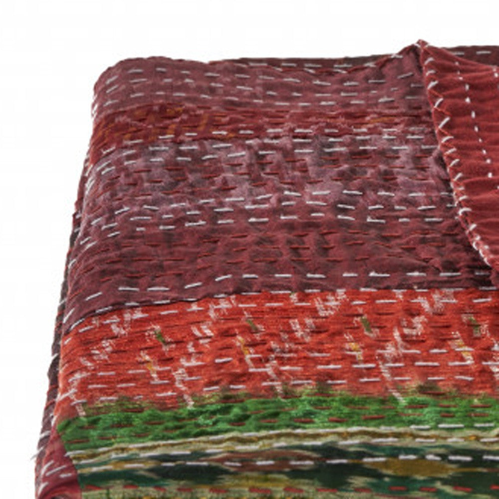 Red Knitted Silk Patchwork Throw Blanket