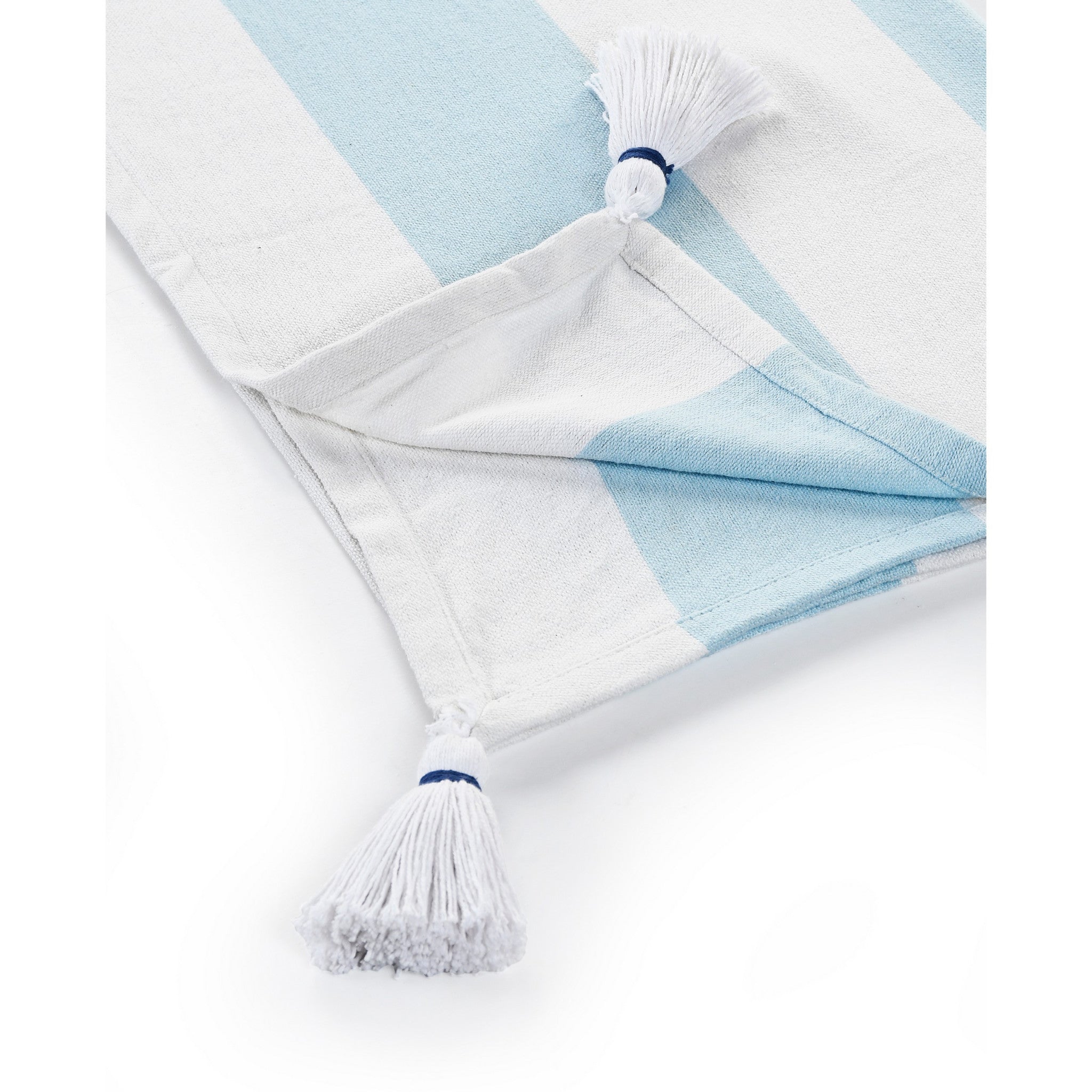 Blue and White Woven Cotton Striped Throw Blanket