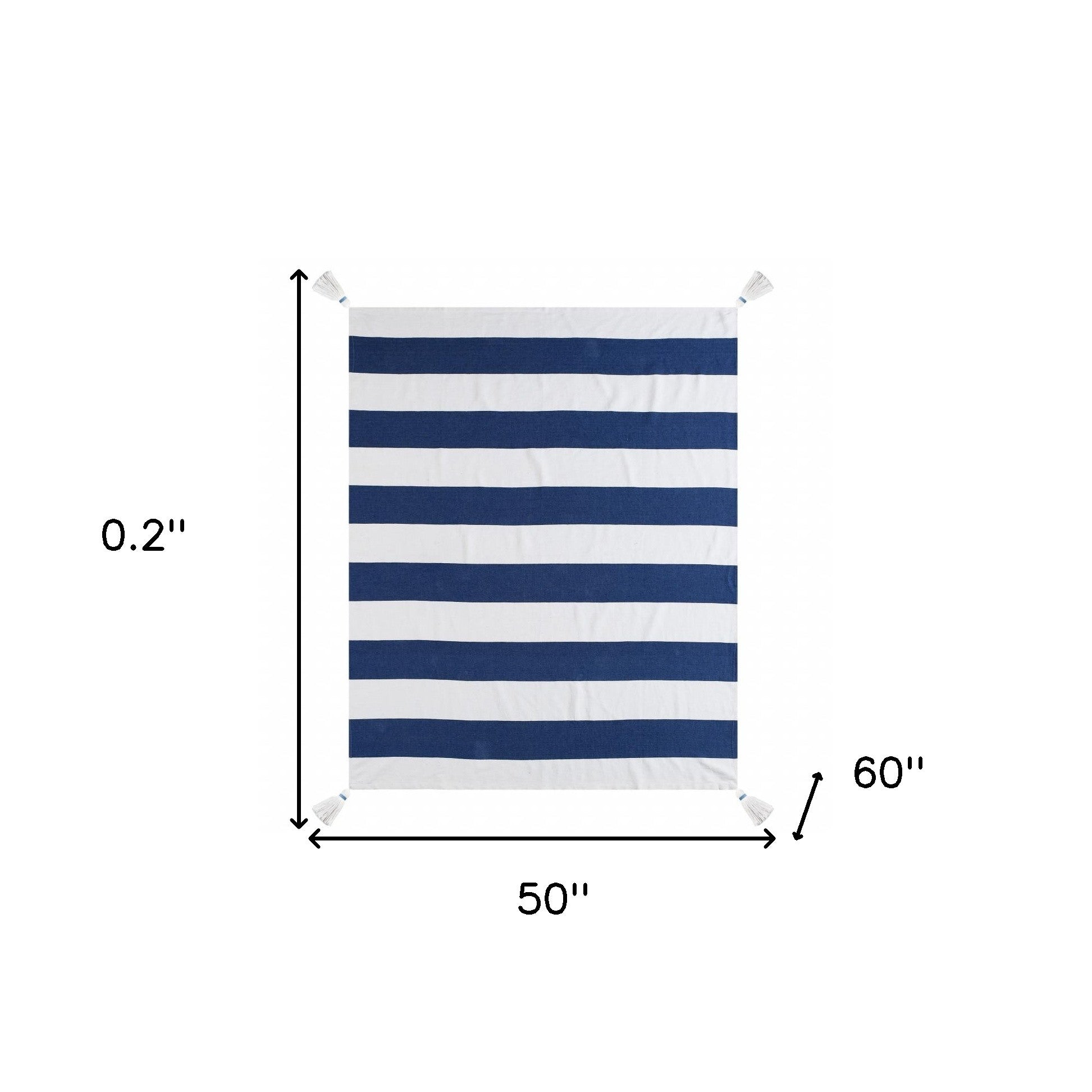 Blue and White Woven Cotton Striped Throw Blanket