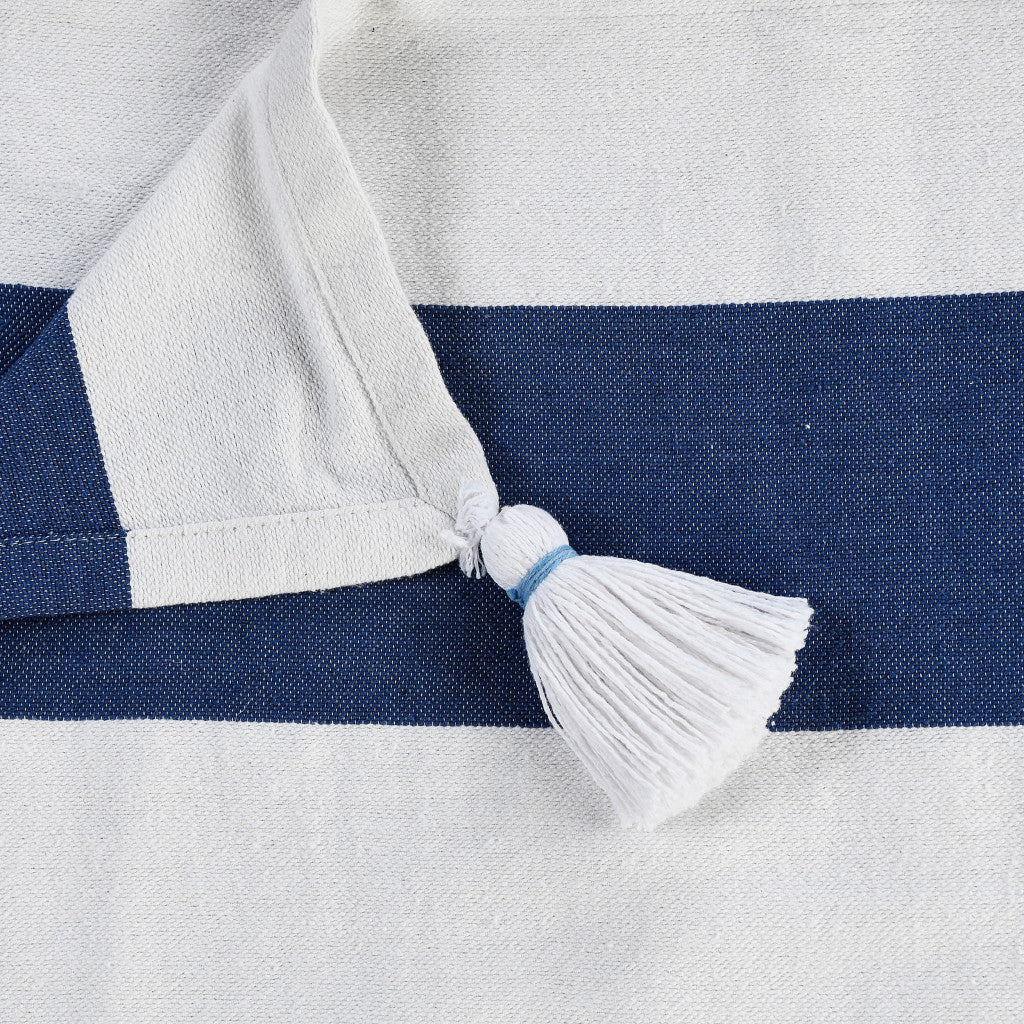 Blue and White Woven Cotton Striped Throw Blanket