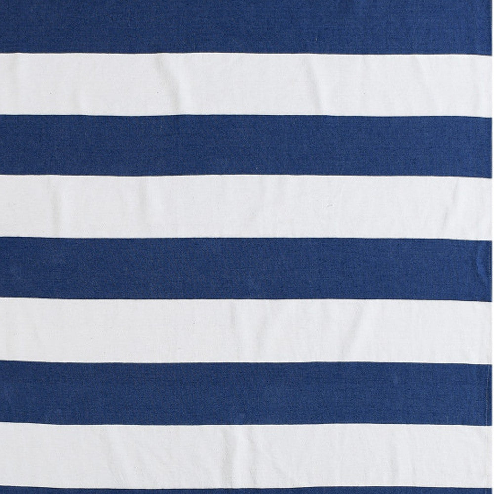 Blue and White Woven Cotton Striped Throw Blanket