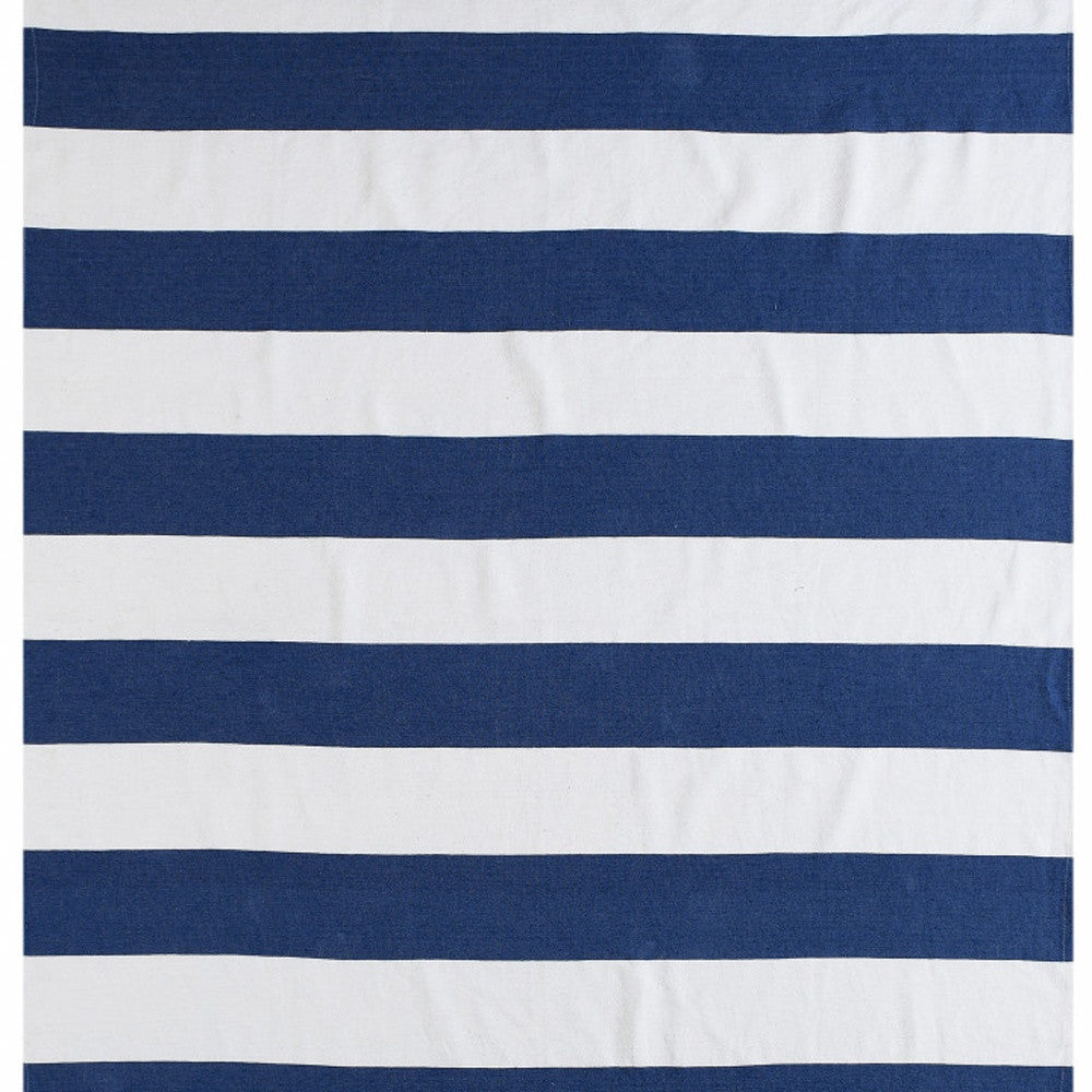 Blue and White Woven Cotton Striped Throw Blanket