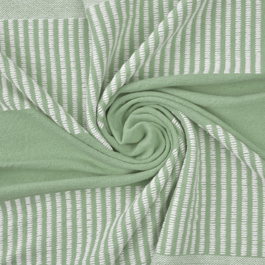 Green Woven Cotton Striped Throw Blanket