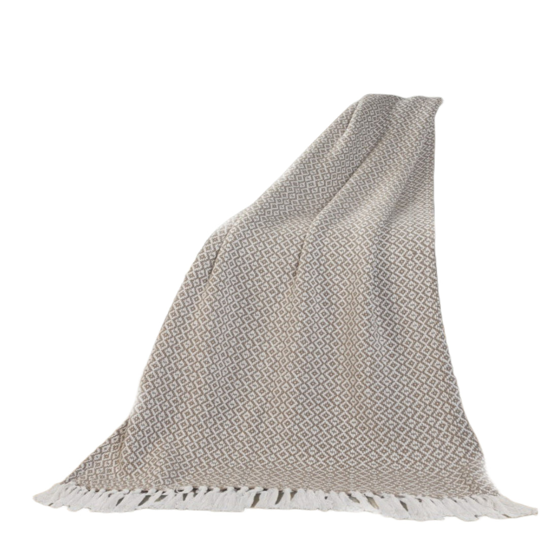 Gray and White Woven Cotton Geometric Throw Blanket