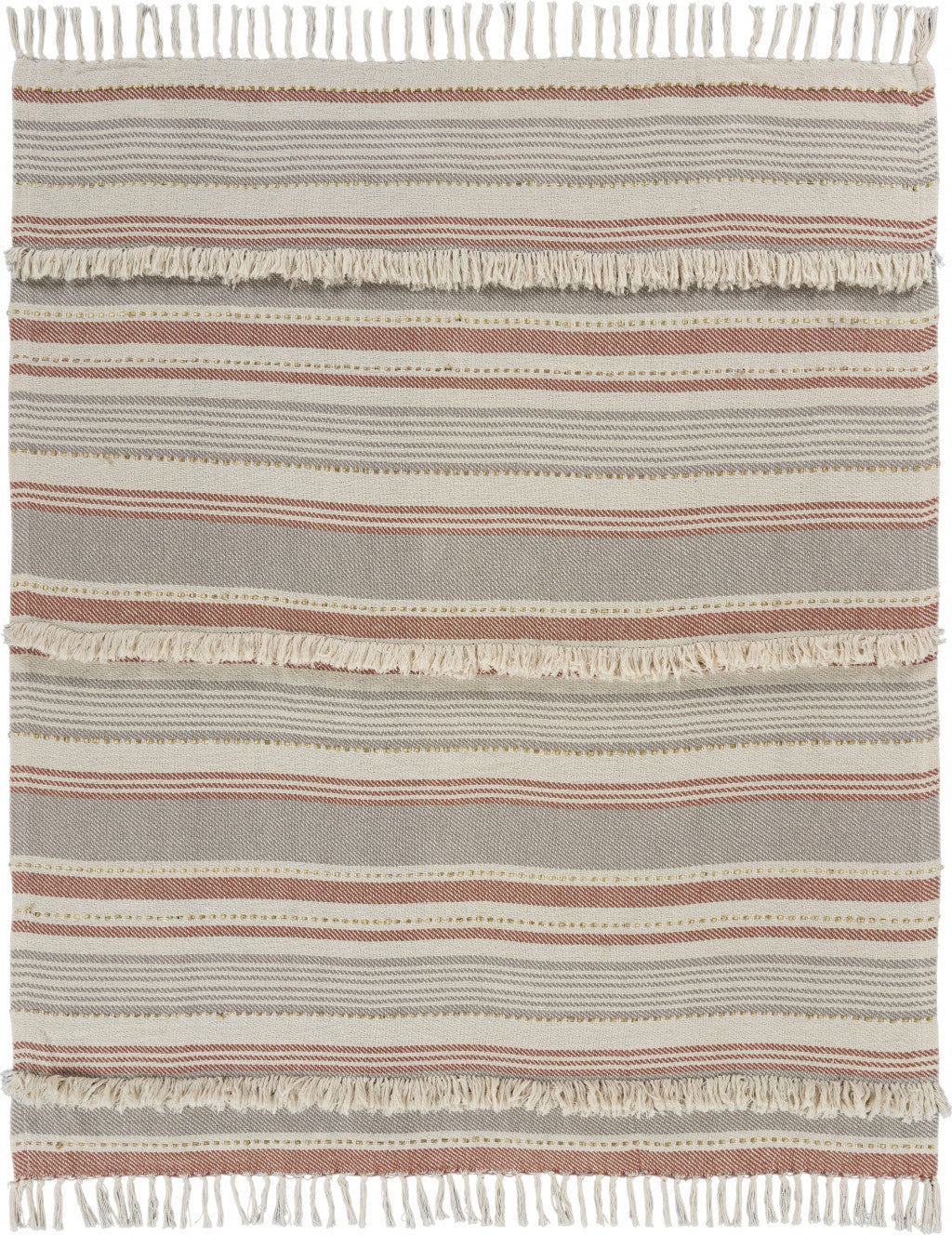 Beige Woven Cotton Striped Throw Blanket