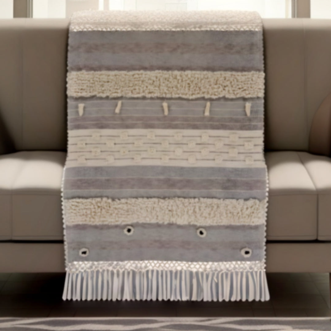 Gray Woven Cotton Striped Throw Blanket