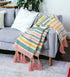 Blue and Pink Woven Cotton Striped Throw Blanket