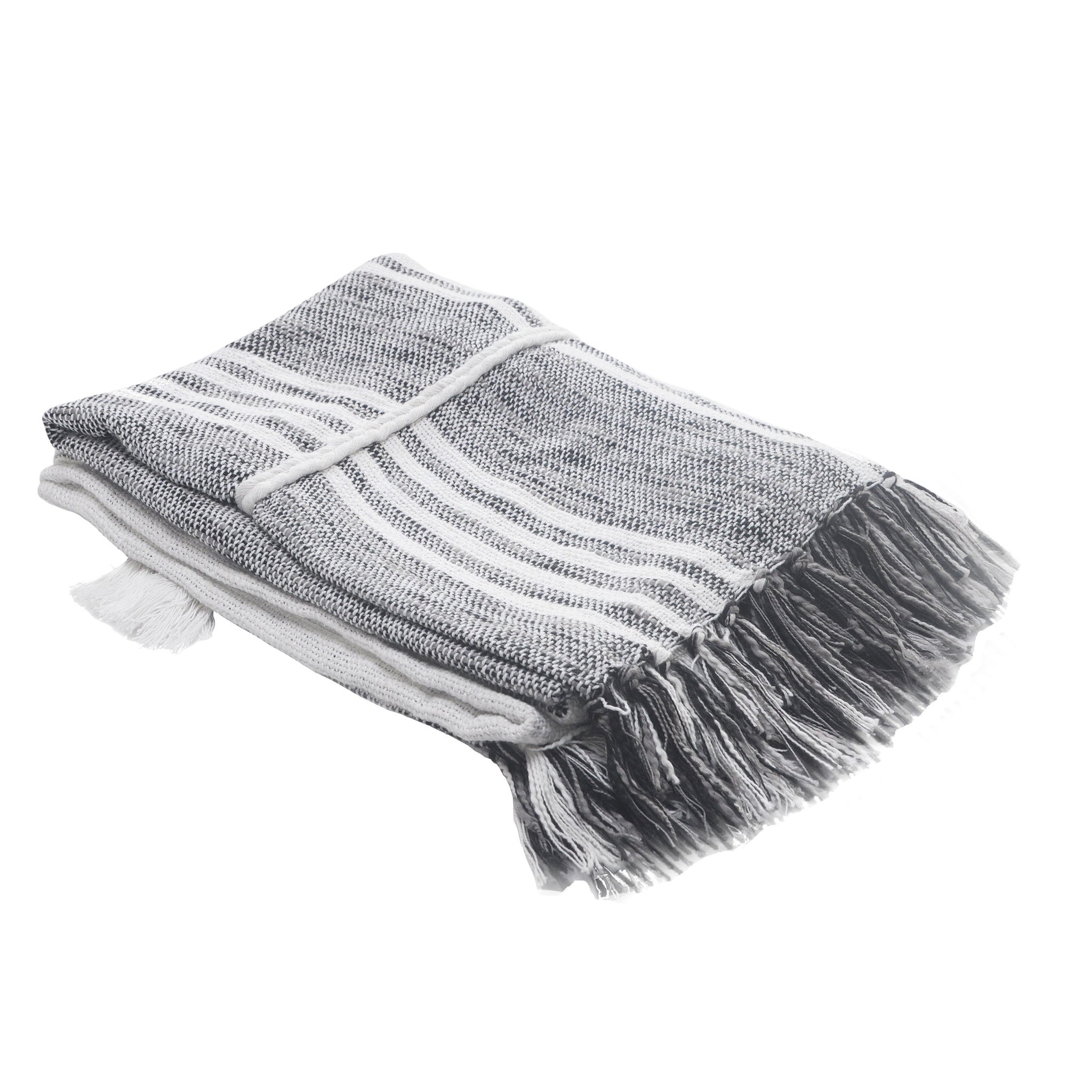 Gray and White Woven Cotton Striped Throw Blanket